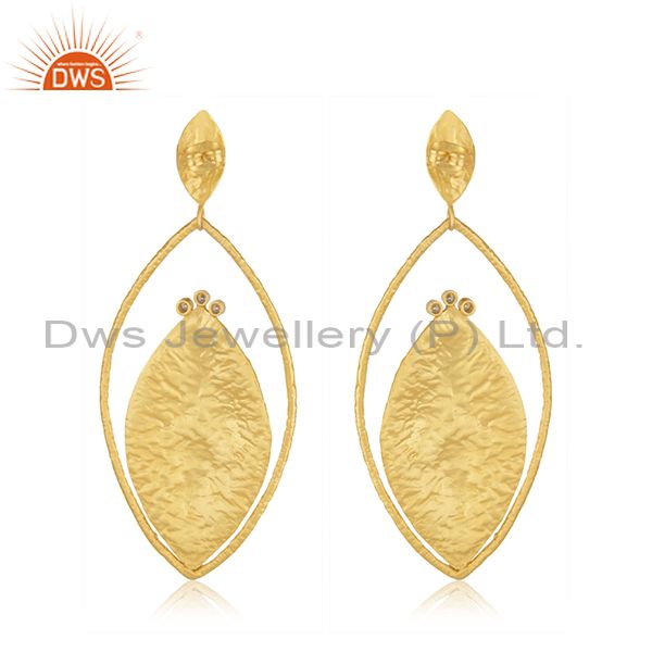 Suppliers 24K Yellow Gold Plated Brass Cubic Zirconia Womens Fashion Dangle Earrings