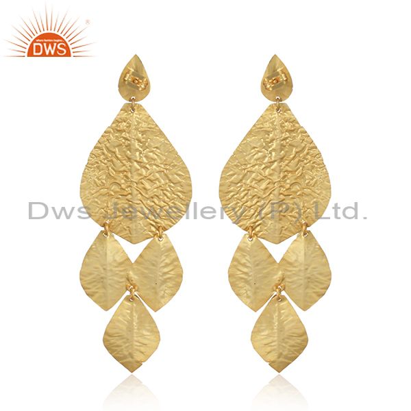 Leaf textured handmade yellow gold on fashion bold earring