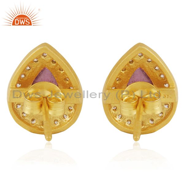 Suppliers 22K Yellow Gold Plated Sterling Silver Pink Tourmaline And CZ Stud Earrings