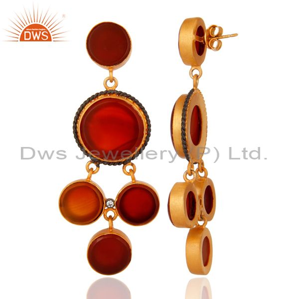 Suppliers Handcrafted Gold Plated 925 Sterling Silver Red Onyx Gemstone Designer Earring