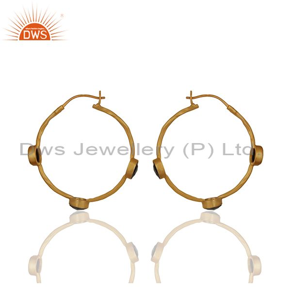 Suppliers Black Onyx Gemstone Gold Plated Brass Fashion Hoop Earrings Supplier
