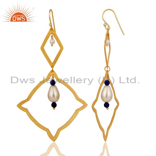 Suppliers Handmade 24k Gold Plated 925 Sterling Silver Natural Pearl Designer Earrings