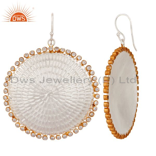 Suppliers Indian Handmade Textured Sterling Silver White Cubic Zirconia Designer Earrings