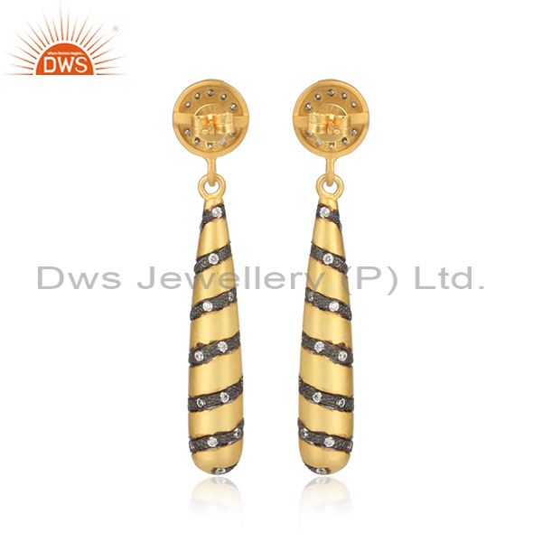 Cz And Black Onyx Gold On 925 Silver Designer Drop Earrings