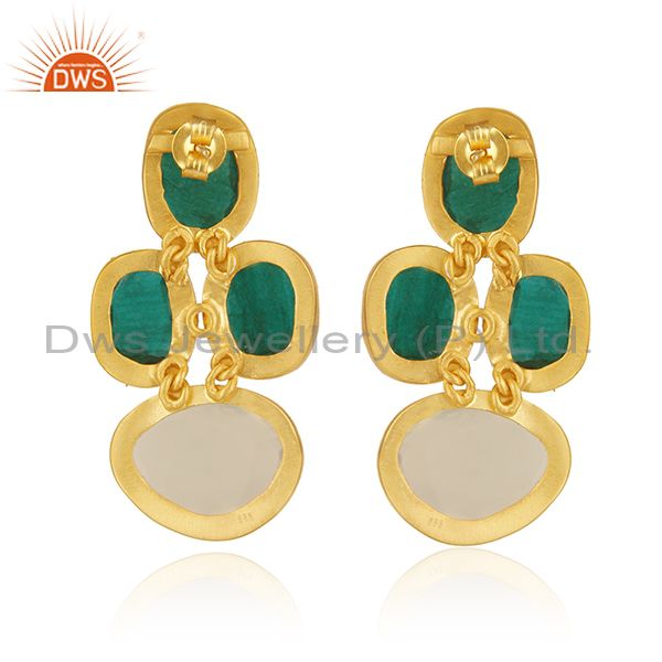 Suppliers Handmade Chrysoprase And Aqua Chalcedony 18K Gold Plated Silver Earrings