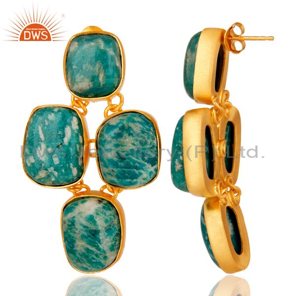 Suppliers Handmade Amanzonite Gemstone Earrings Made In 18K Gold Plated Sterling Silver