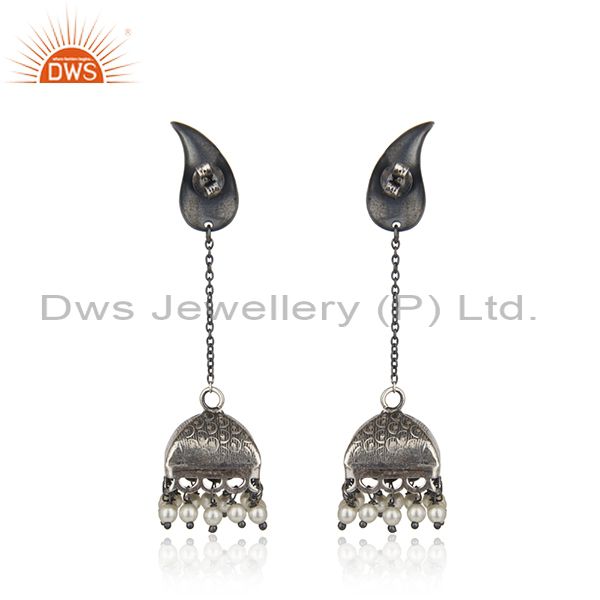 Suppliers Black Oxidized 925 Sterling Silver Pearl Beads Gemstone Jumka Earrings Jewelry