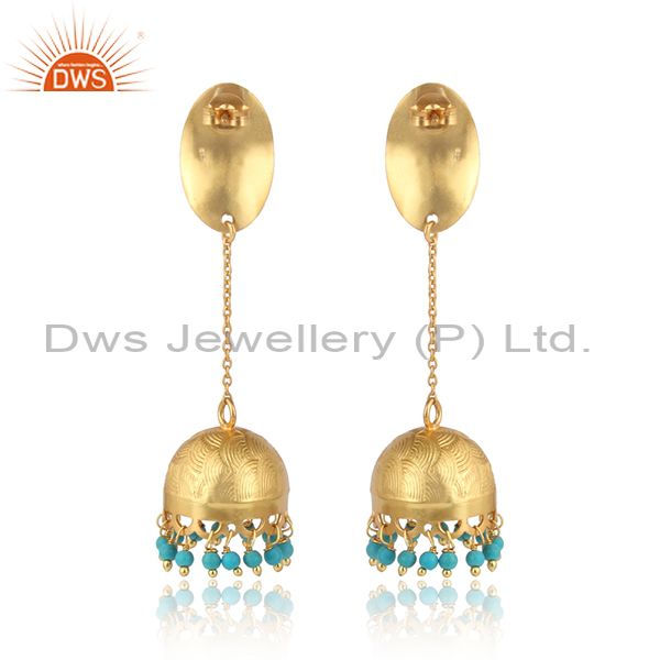 Exporter Natural Turquoise Gemstone 18K Gold Plated 925 Sterling Silver Designer Earrings