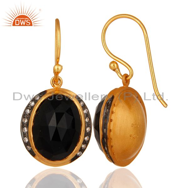 Suppliers Faceted Black Onyx Gemstone Earrings Made In 18K Yellow Gold On Sterling Silver