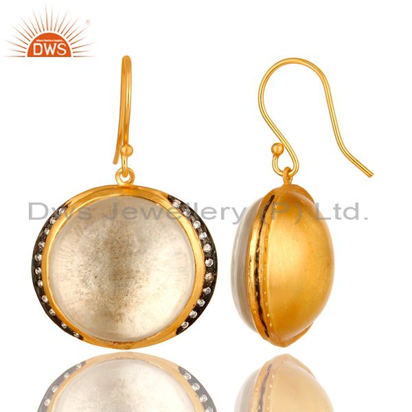 Suppliers 18K Yellow Gold Plated Sterling Silver Crystal Quartz Dangle Earrings For Womens
