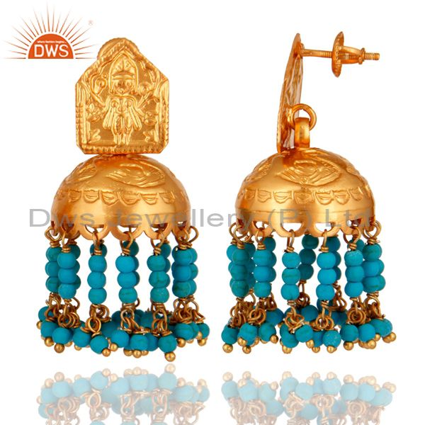 Suppliers Turquoise 925 Silver Gold Plated Traditional South Indian Fashion Jhumki Earring