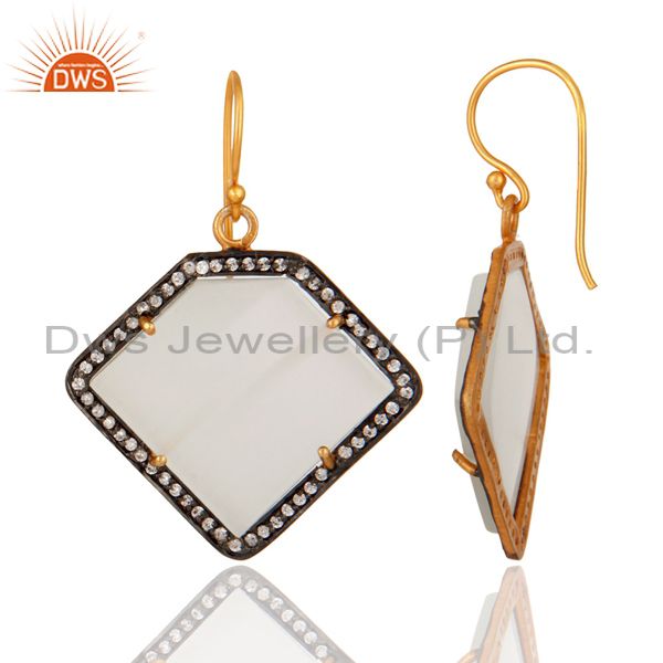 Suppliers White Moonstone 22K Gold Plated 925 Sterling Silver Fashion Earring With Zircon
