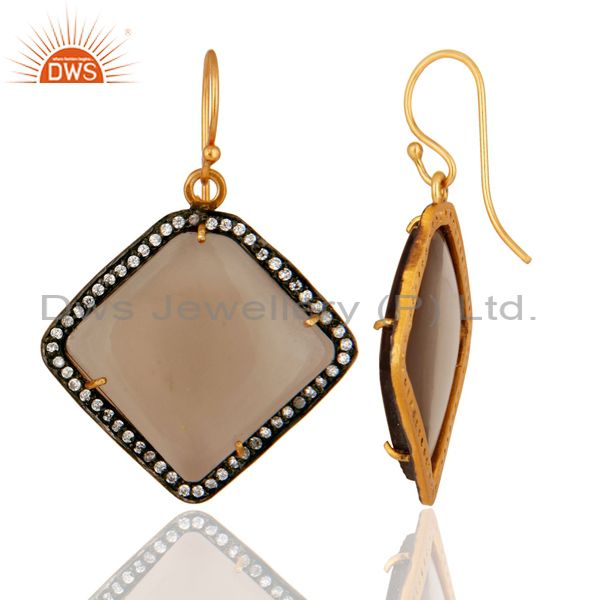 Suppliers 18K Yellow Gold Plated Sterling Silver Smoky Quartz Gemstone Earrings With CZ
