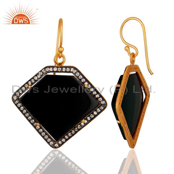 Suppliers Gold Plated Sterling Silver Black Onyx Gemstone Designer Earrings With CZ