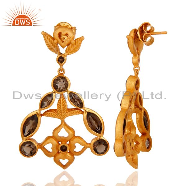 Suppliers 18-Karat Yellow Gold-Plated 925 Sterling Silver Smoky Quartz Designer Earrings