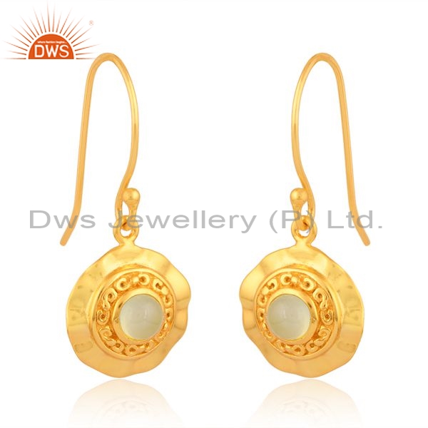 Brass Gold 18 K Drop Earrings With Prehnite Chalcedony