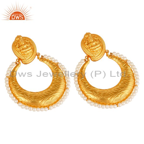 Suppliers Natural Pearl 14K Gold Plated Sterling Silver Temple Chandelier Earrings Jewelry