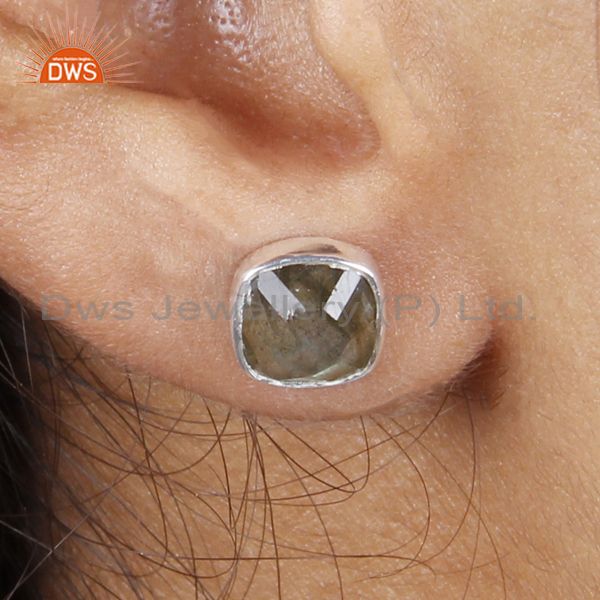 Suppliers Natural Labradorite Gemstone 925 Silver Simple Stud Earring Manufacturers