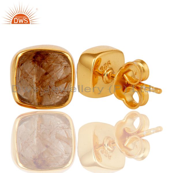 Suppliers 14K Yellow Gold Plated Sterling Silver Rutilated Quartz Womens Stud Earrings