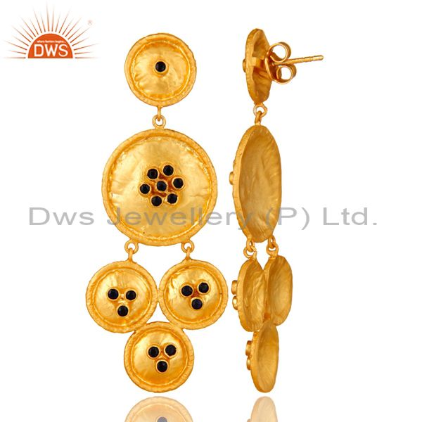 Suppliers 22K Yellow Gold Plated Sterling Silver Blue Sapphire Disc Chandelier Earrings