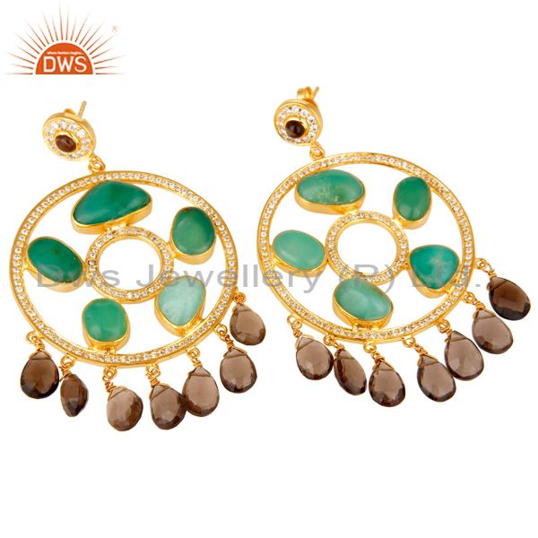 Suppliers 22K Gold Plated Sterling Silver Chrysoprase And Smoky Quartz Chandelier Earrings
