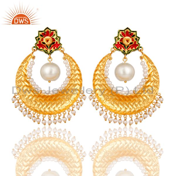 Suppliers Pearl and Crystal Quartz Sterling Silver Gold Plated Enamel Earring