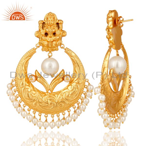 Suppliers Pearl Beads 18K Gold Plated 925 Silver Temple Jewelry Jhumka Earring