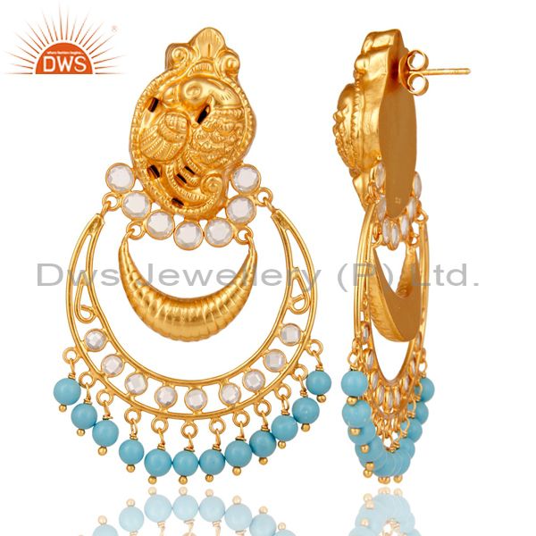 Suppliers Turquoise and CZ 18K Gold Plated Sterling Silver Jhumka Earring Temple Jewelry