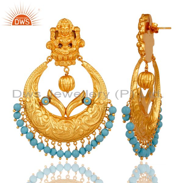 Suppliers Cultured Turquoise 18K Gold Plated Sterling Silver Temple Jewelry Earring