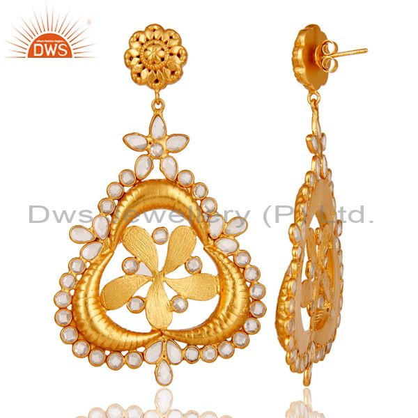 Suppliers White Zircon 18K Gold Plated Sterling Silver Earring