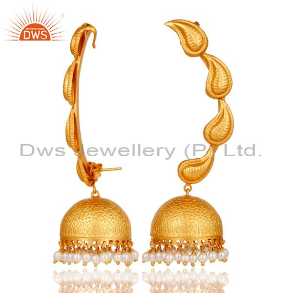 Suppliers Traditional Jhumka Earrings 18k Gold Plated With Sterling Silver & Pearl