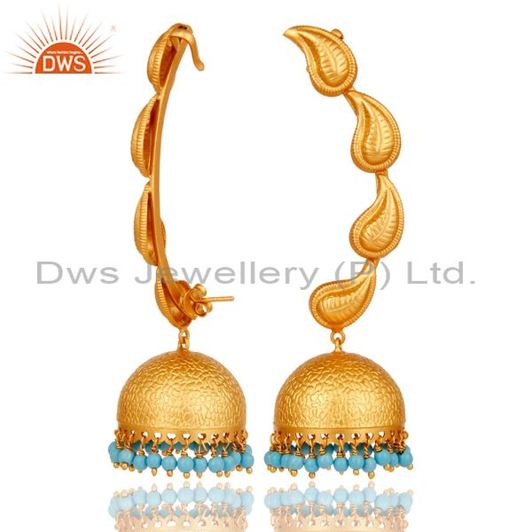 Suppliers Traditional Jhumka Earrings 18k Gold Plated With Sterling Silver And Turquoise