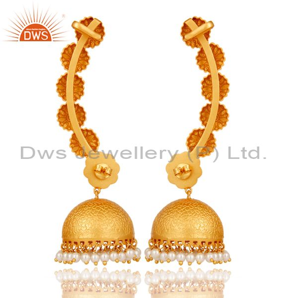 Suppliers Ear Cuff Traditional Jhumka with 18K Gold Plated Sterling Silver and Pearl