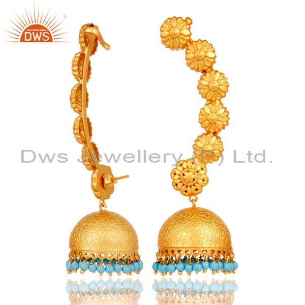 Suppliers Ear Cuff Traditional Jhumka with 18K Gold Plated Sterling Silver and Turquoise