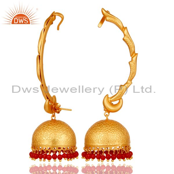 Suppliers Ear Cuff Traditional Jhumka 18K Gold Plated Sterling Silver and Coral