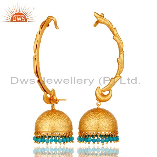 Suppliers Ear Cuff Traditional Jhumka 18K Gold Plated Sterling Silver and Turquoise