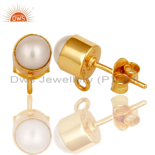 Suppliers Handmade Traditional Pearl Stud Earrings with 18k Gold Plated Sterling Silver