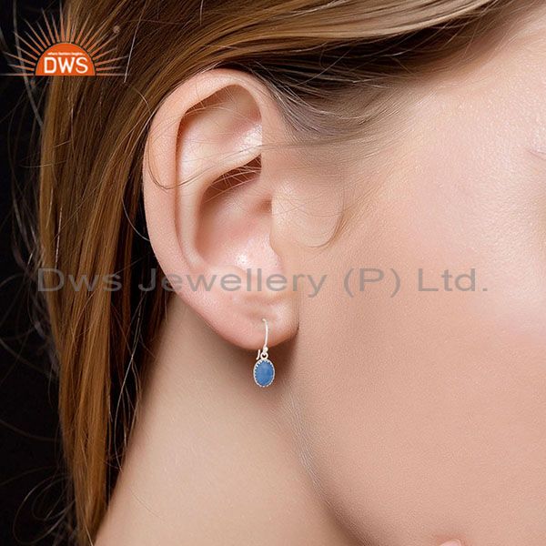 Suppliers Handmade Solid 925 Sterling Silver Dyed Blue Chalcedony Drops Earrings Jewelry
