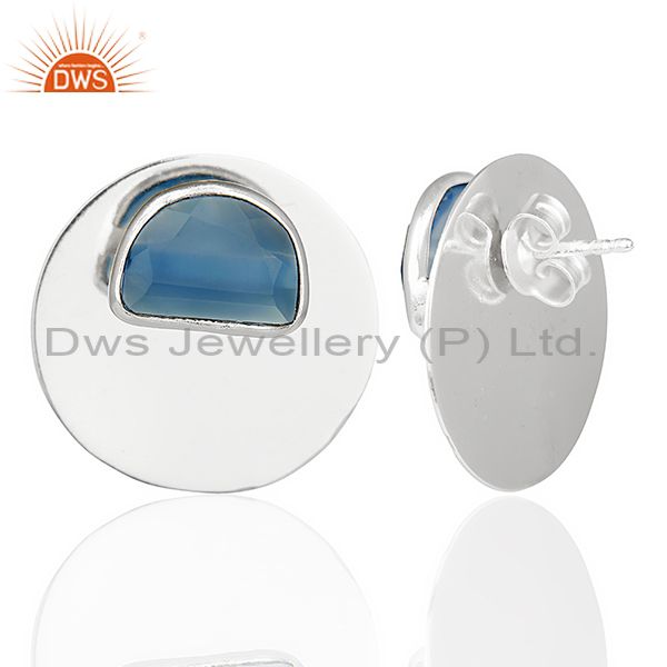 Suppliers Blue Chalcedony Gemstone Stud Solid 925 Sterling Silver Earrings Jewelry