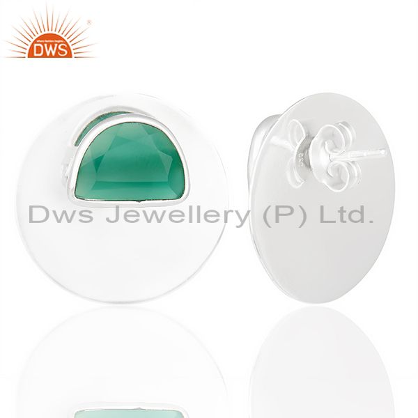 Suppliers Green Onyx Gemstone Stud Solid 925 Sterling Silver Earrings Jewelry