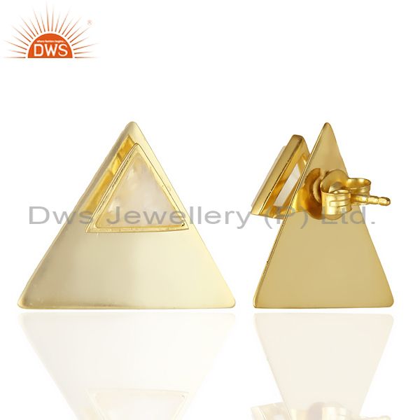 Suppliers 14K Gold Plated 925 Sterling Silver Pyramid Design Rainbow Moonstone Earrings