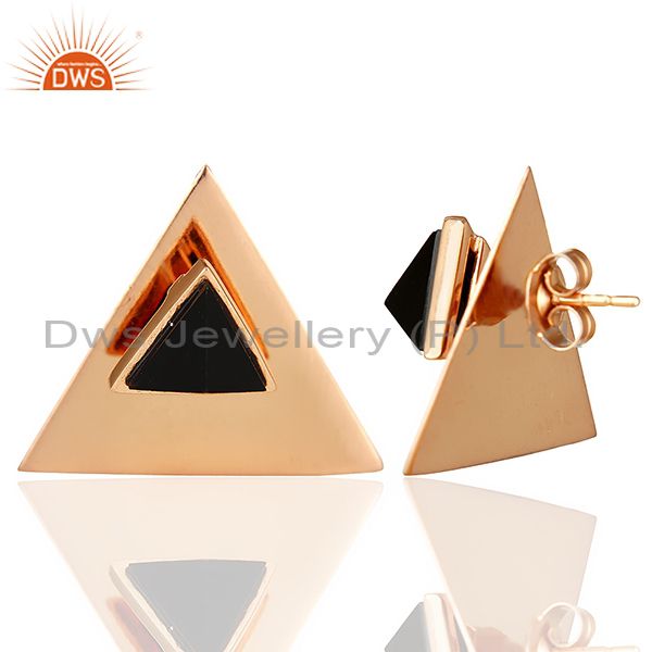 Suppliers Black Onyx Stud 14K Rose Gold Plated 925 Sterling Silver Earrings Jewelry