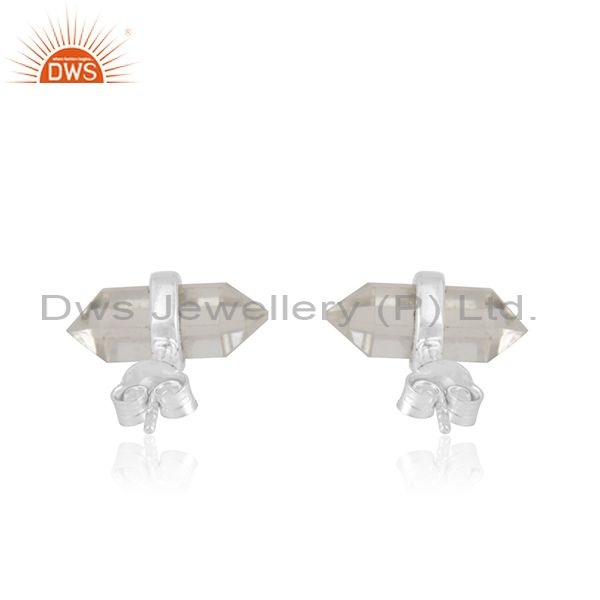 Suppliers Natural Crystal Quartz Gemstone 925 Silver Tiny Stud Earrings Jewelry