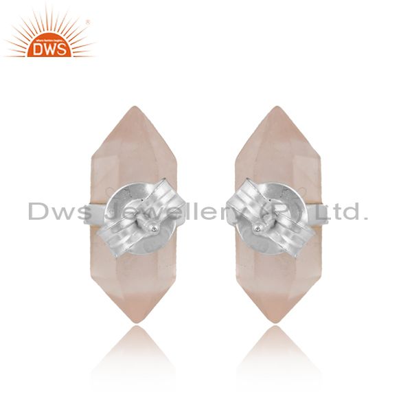 Pencil design rose quartz gemstone designer stud earrings jewelry