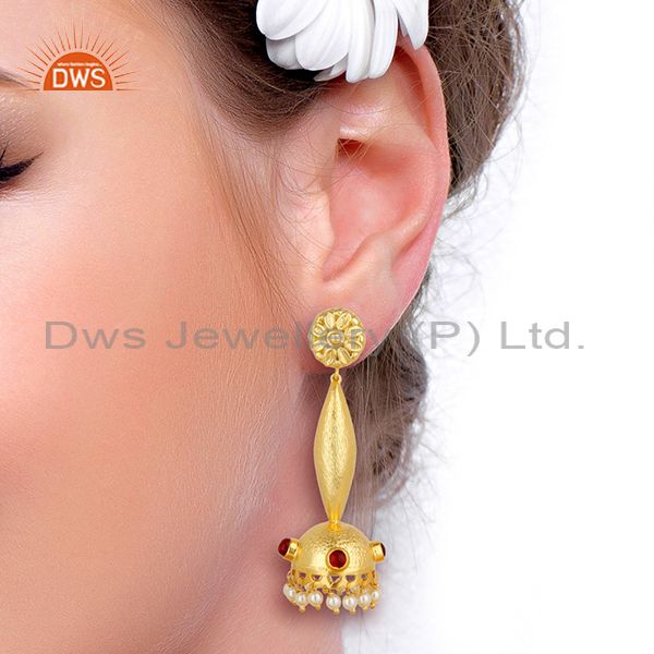 Suppliers Pearl Gemstone Gold Plated Silver Traditional Wedding Earring Supplier