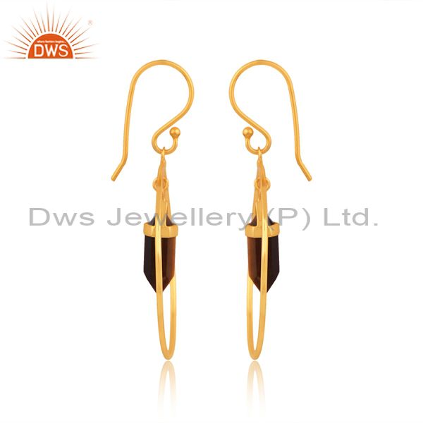 Suppliers Tigereye Hoop Earring,Pencil Terminated Earring Gold Plated Silve Earring