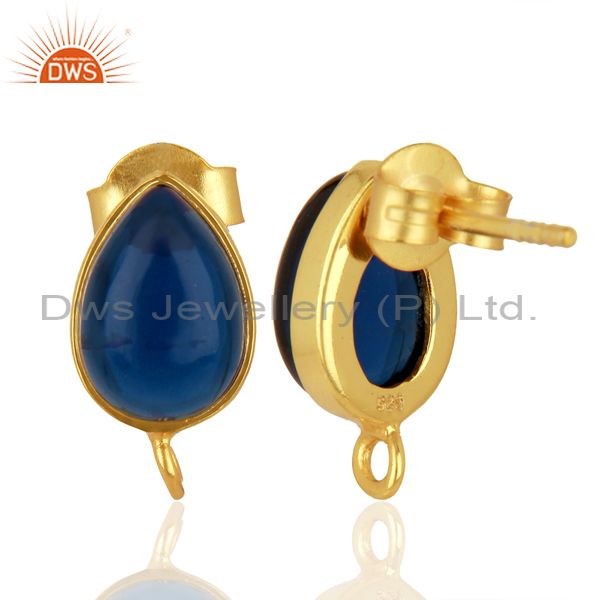 Suppliers Blue Corundum Studs 18K Gold Plated 925 Sterling Silver Jewelry Finding Jewelry