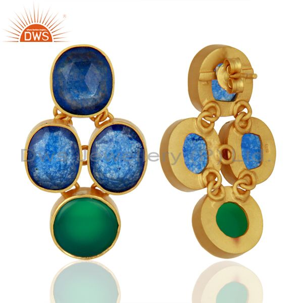 Suppliers Green Onyx and Blue Aventurine Gemstone 925 Silver Earrings Supplier