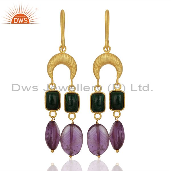 Suppliers Malachite and Amethyst Gemstone Gold Plated 925 Silver Earring Jewelry