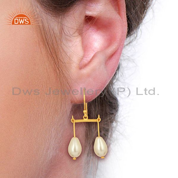 Suppliers Natural Pearl Gemstone Gold Plated 925 Silver Womens Earring Wholesale